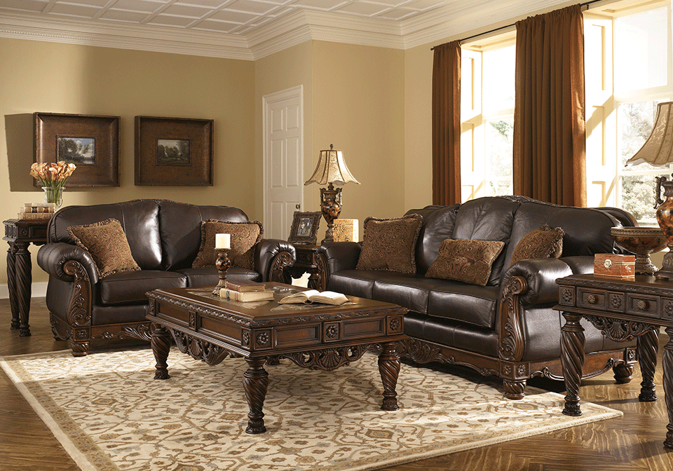 North S Dark Brown Genuine Leather Sofa Set Louisville North
