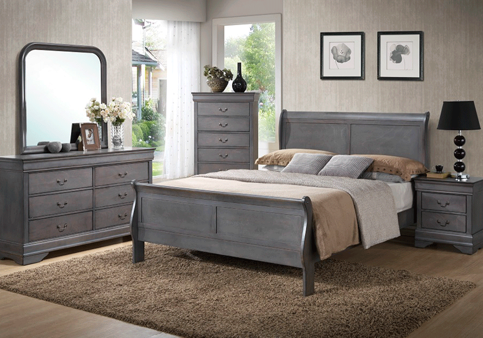 caroline grey sleigh king bedroom set | louisville overstock warehouse