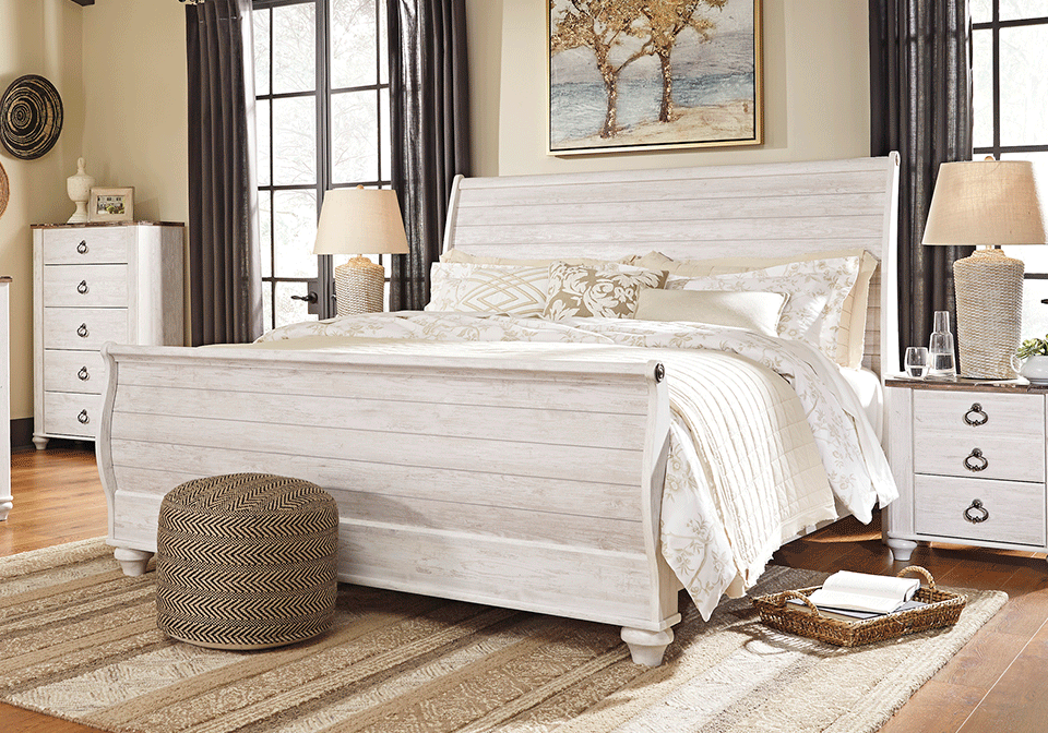 Willowton Whitewash King Sleigh Bed