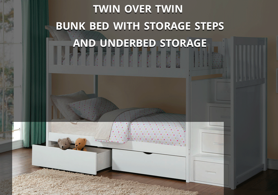 Galen Twin Twin Bunk Bed With Storage Steps Louisville Overstock
