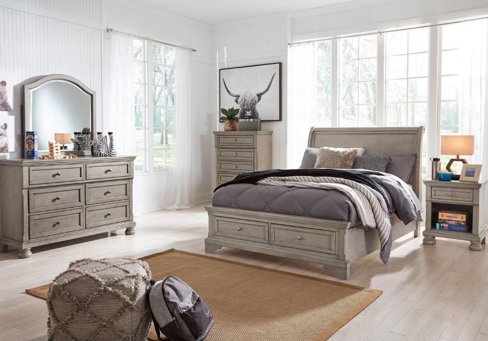 Lettner Light Gray Full Sleigh Storage Bedroom Set Louisville