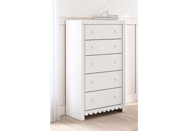 Mollviney White Five Drawer Chest