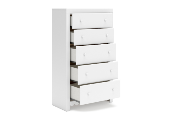Mollviney White Five Drawer Chest - Image 4