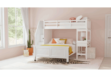 Hampton Kids White Twin/Full Loft Bed with Staircase and Desk