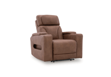 Clean-Slate Caramel Power Recliner w/ Adjustable Headrest