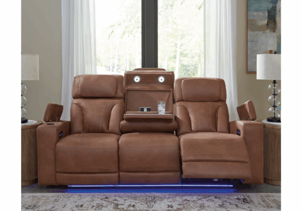 Clean-Slate Caramel Power Reclining Sofa w/ Adjustable Headrest - Image 3