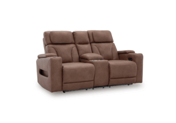 Clean-Slate Caramel Power Reclining Loveseat w/ Adjustable Headrest
