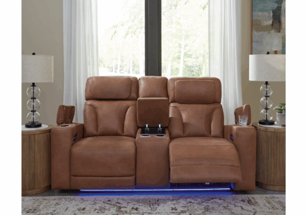 Clean-Slate Caramel Power Reclining Loveseat w/ Adjustable Headrest - Image 3