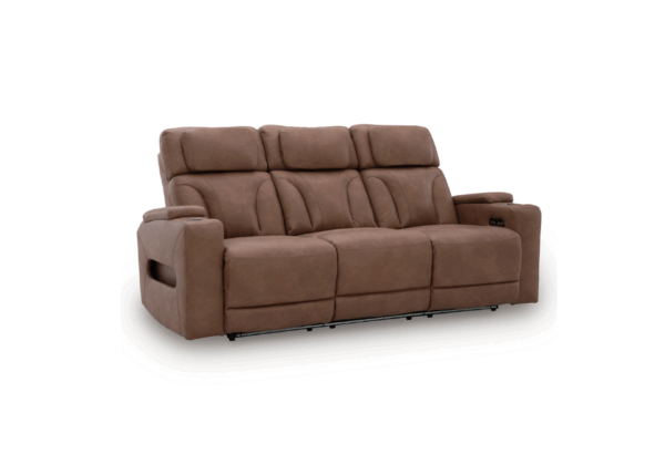 Clean-Slate Caramel Power Reclining Sofa w/ Adjustable Headrest