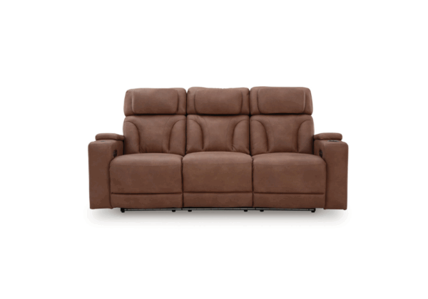 Clean-Slate Caramel Power Reclining Sofa w/ Adjustable Headrest - Image 2