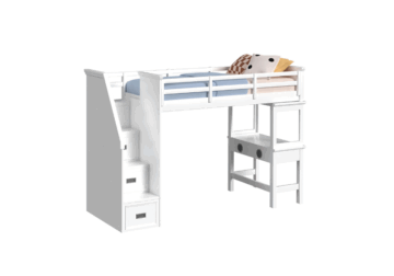 Hampton Kids White Twin Loft Bed w/ Staircase and Desk