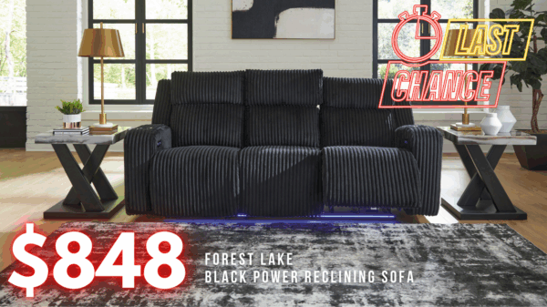 Last Chance Deal! - Forest Lake Black Power Sofa with Adjustable Headrest