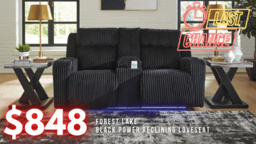 Last Chance Deal! - Forest Lake Black Power Loveseat with Adjustable Headrest