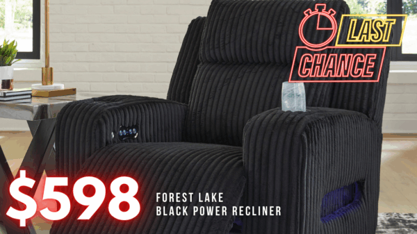 Last Chance Deal! - Forest Lake Black Power Recliner with Adjustable Headrest