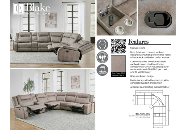 Griffin Brown Reclining 6-Piece Sectional - Image 6