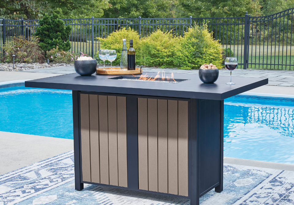 East Beach Navy Blue Bar Table w/ Fire Pit
