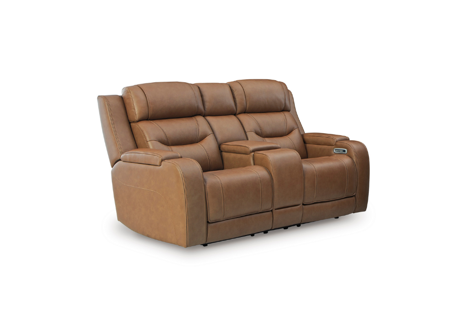 Knightington Caramel Power Reclining Loveseat w/ Audio Seating