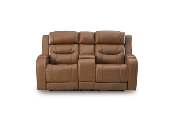 Knightington Caramel Power Reclining Loveseat w/ Audio Seating - Image 2