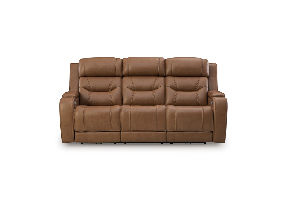 Knightington Caramel Power Reclining Sofa w/ Audio Seating