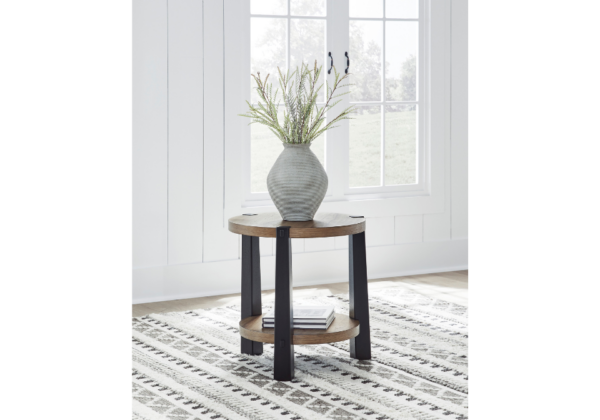 Ridgester Light Brown/Black Round End Table - Image 3