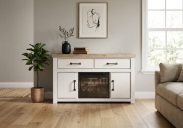 Savonport White/Brown LG TV Stand w/Fireplace Option