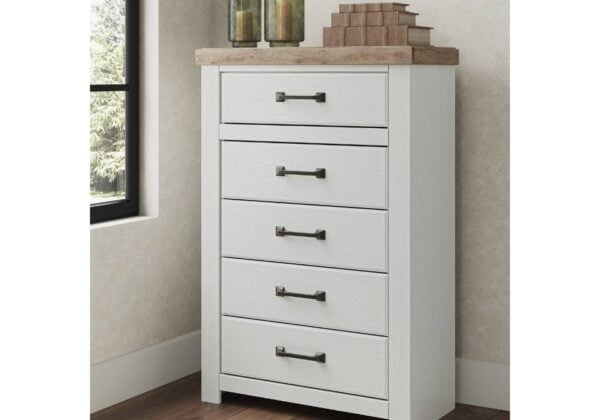 Savonport White/Brown Five Drawer Chest - Image 4