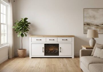 Savonport White/Brown XL TV Stand w/Fireplace Option