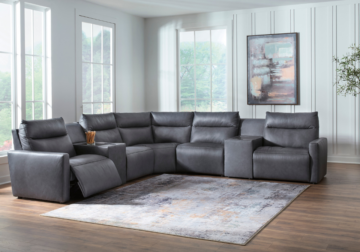 ModZ Blue 6-Piece Power Reclining Sectional w/ Audio Console - Image 2