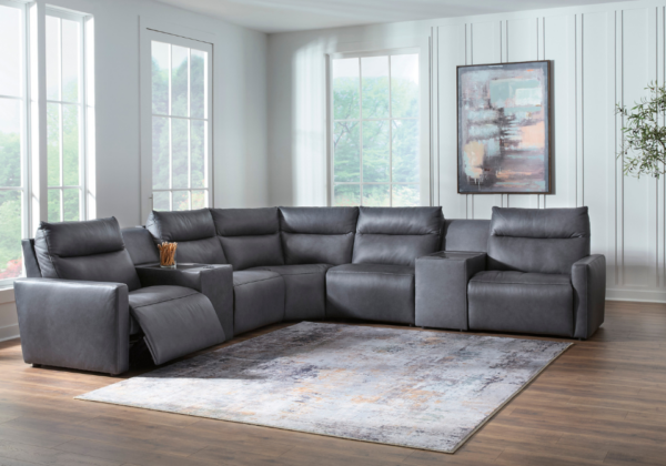 ModZ Blue 6-Piece Power Reclining Sectional w/ Audio Console - Image 2