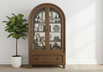 Americana Farmhouse Dusty Taupe Arched Display Cabinet - Image 3